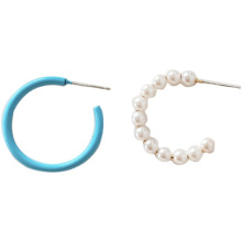 Shangjie OEM Blue Asymétrique Stud Perle Oreilles Boucles d&#39;oreilles Perl Femmes Fabriquées à la main modernes